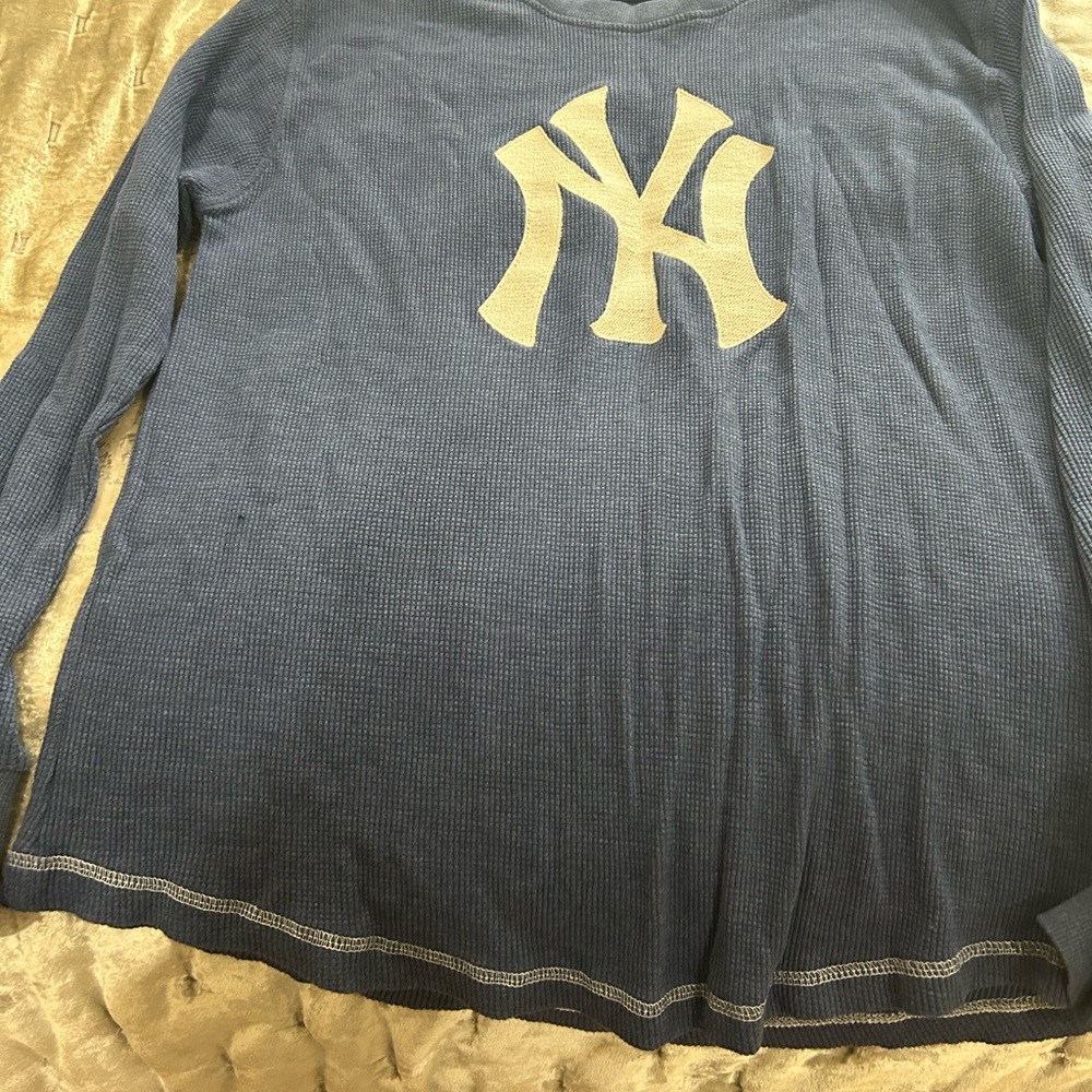 New York Yankees Long Sleeve Waffle Knit Shirt with Cream Chest Logo